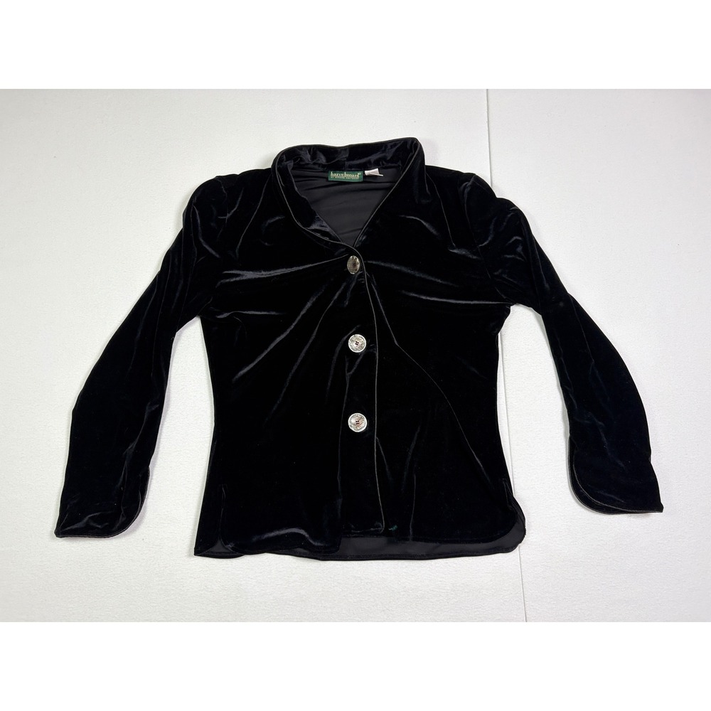 Harve Benard Black Stretch Velvet Button Up Cardigan Jacket Shawl Collar Large